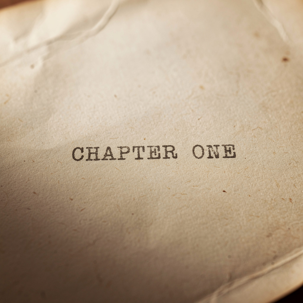 The word 'CHAPTER ONE' typed on aged paper with a vintage ty