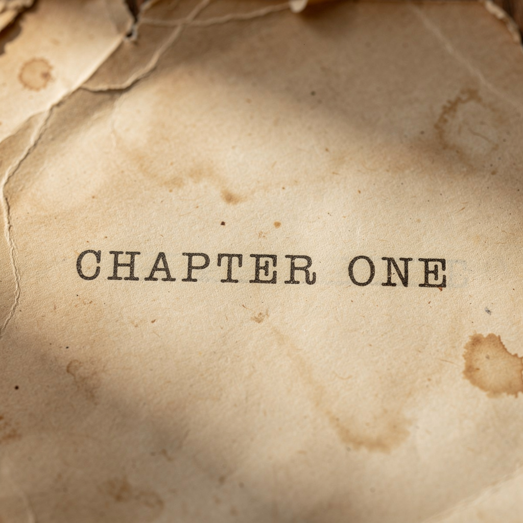 The word 'CHAPTER ONE' typed on aged paper with a vintage ty