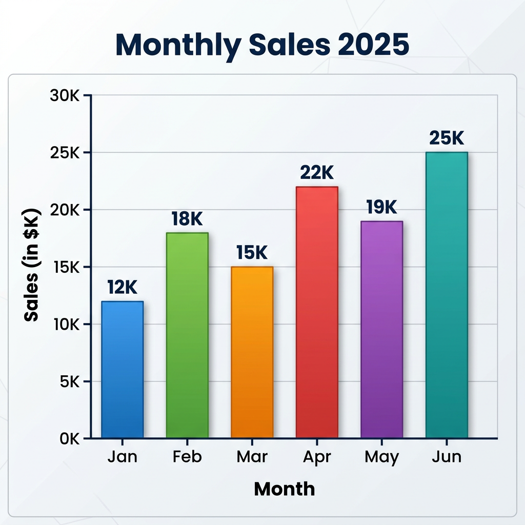 A bar chart showing monthly sales for January through June w
