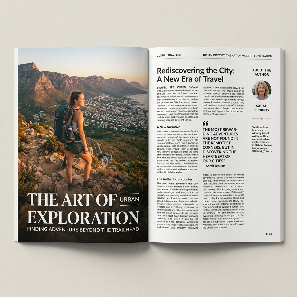 A magazine double-page spread with a left page containing a 