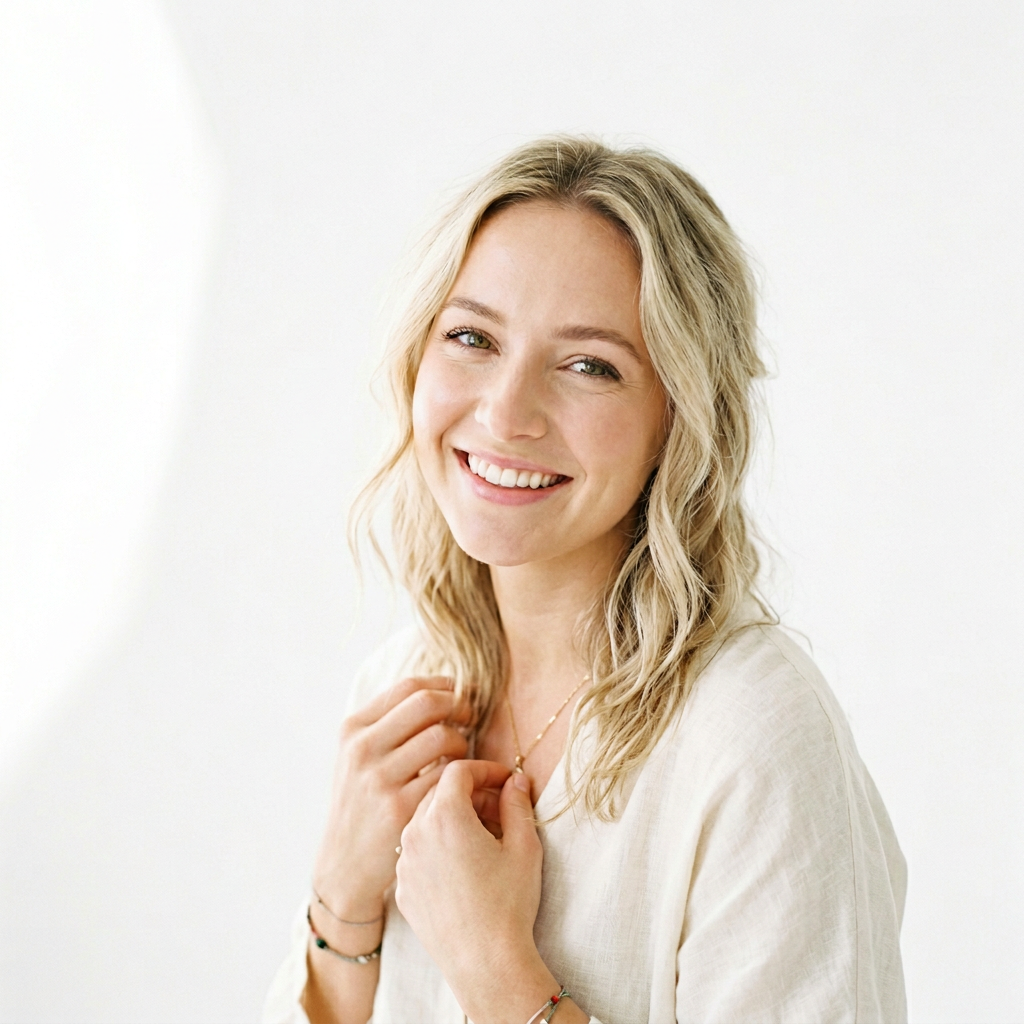 A high-key portrait of a person against a bright white backg