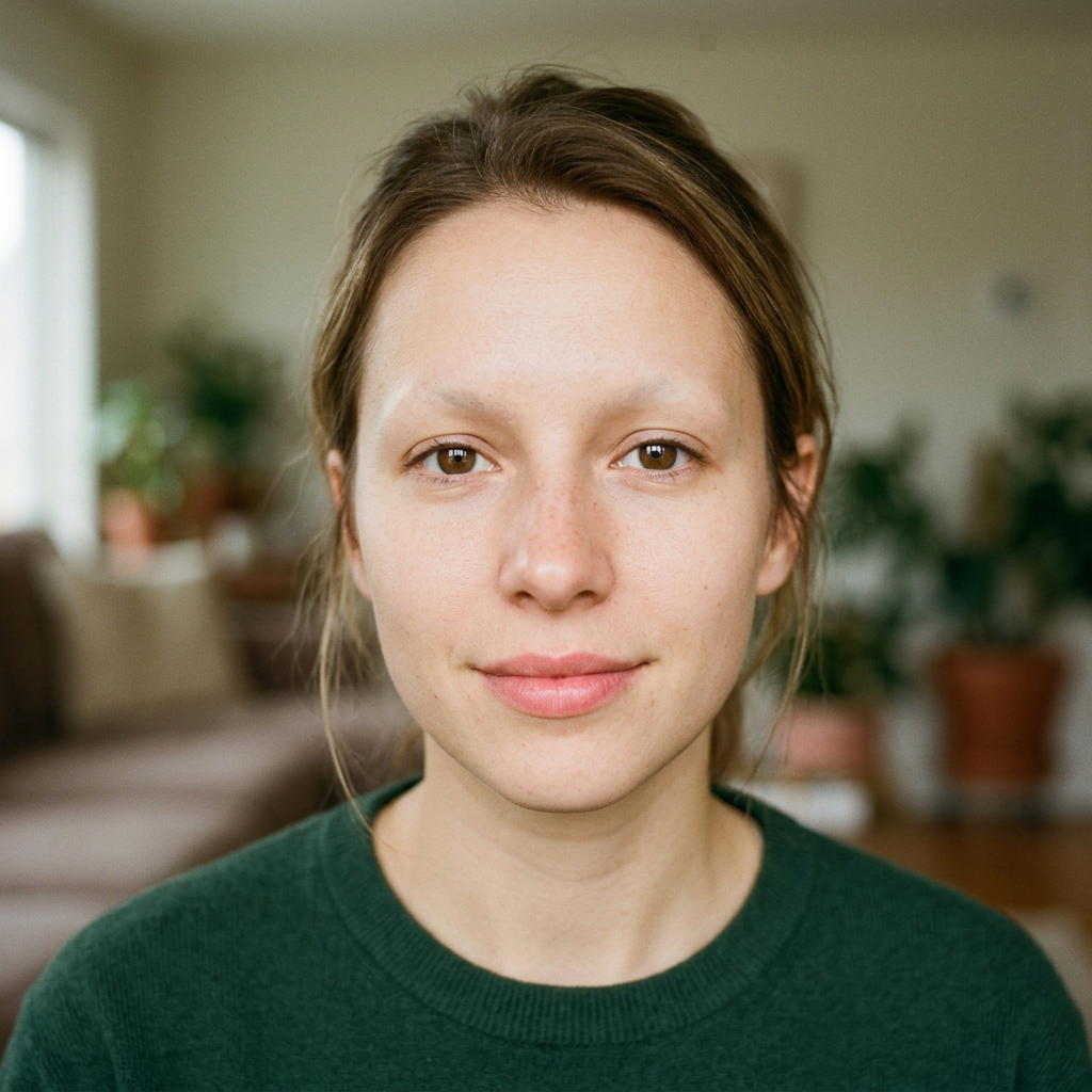 A human face with eyes, nose, and mouth but no eyebrows