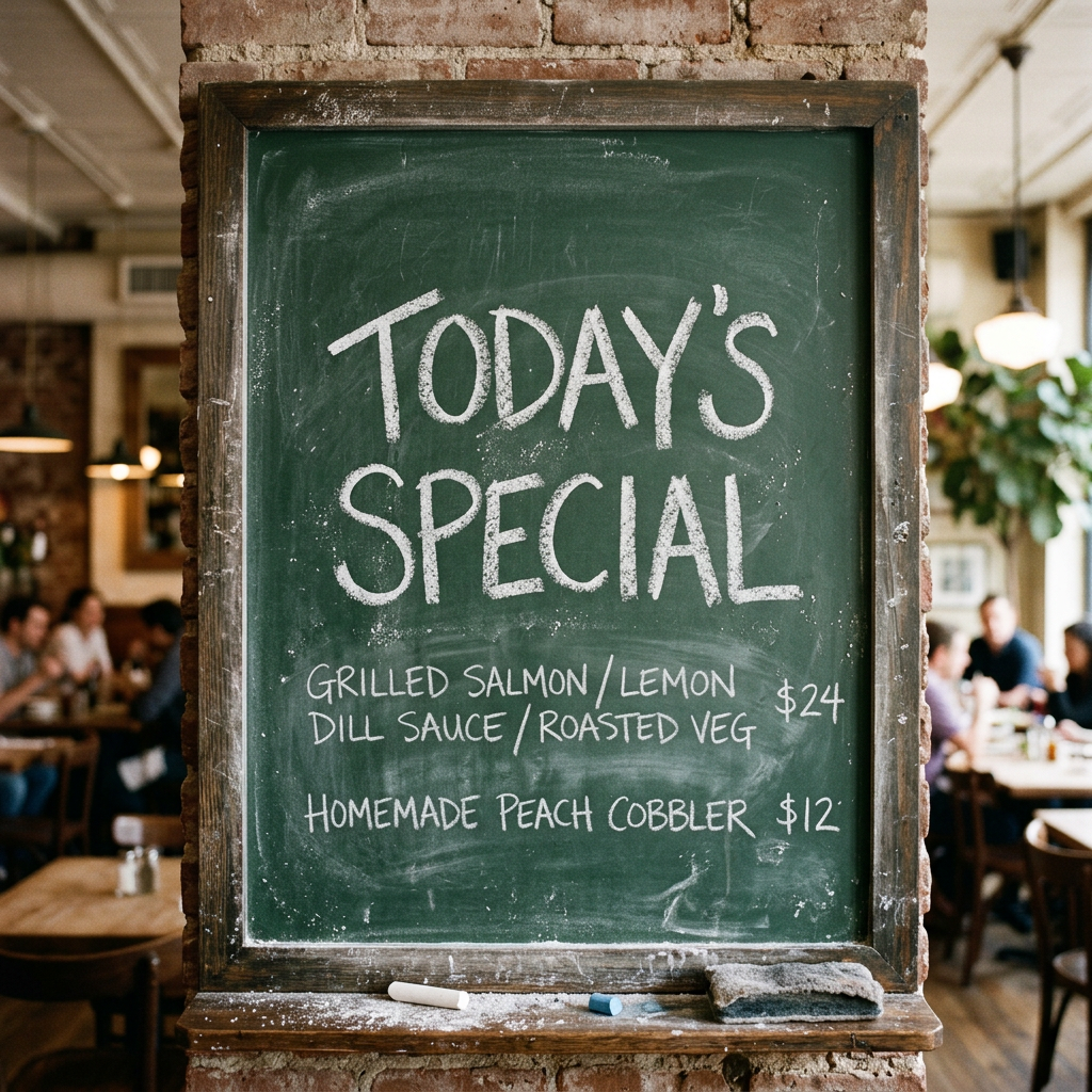 The phrase 'TODAY'S SPECIAL' written in white chalk on a dar