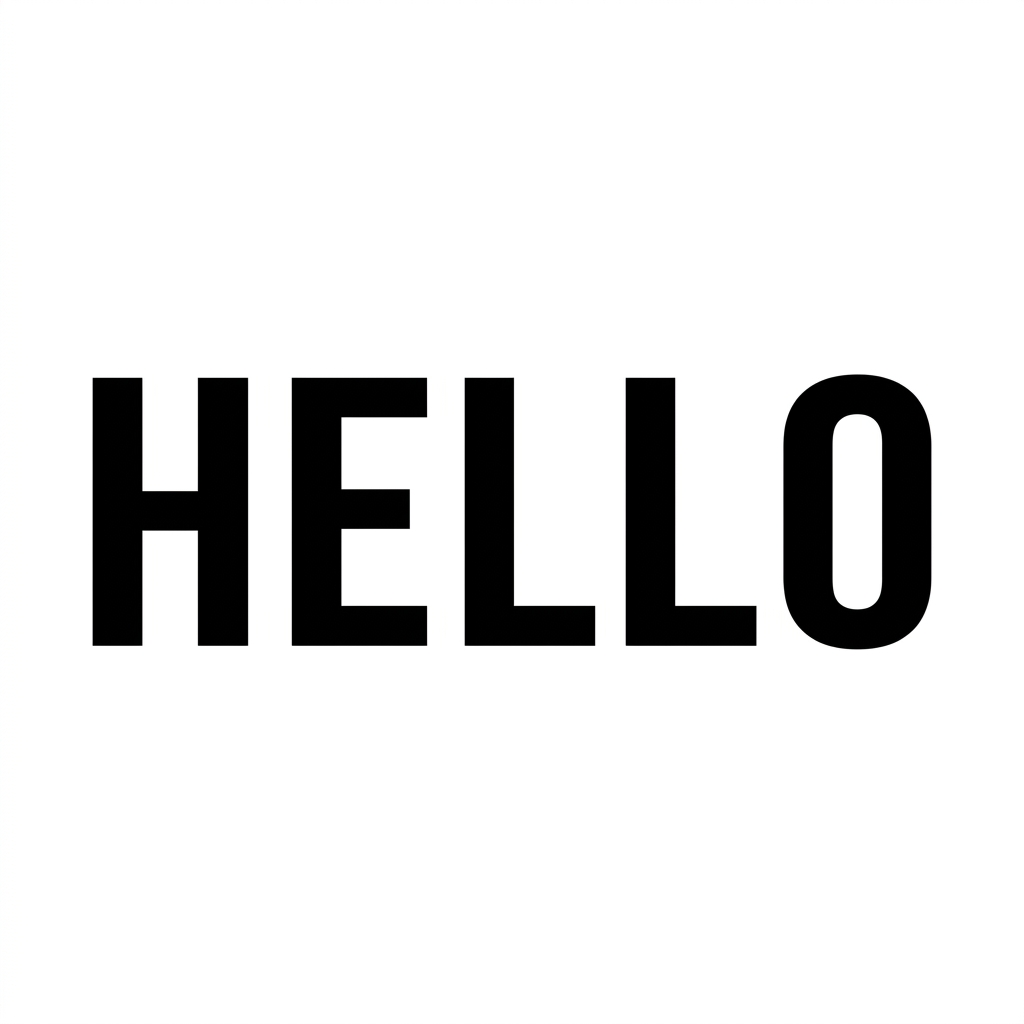 A single large word 'HELLO' centered on a white background