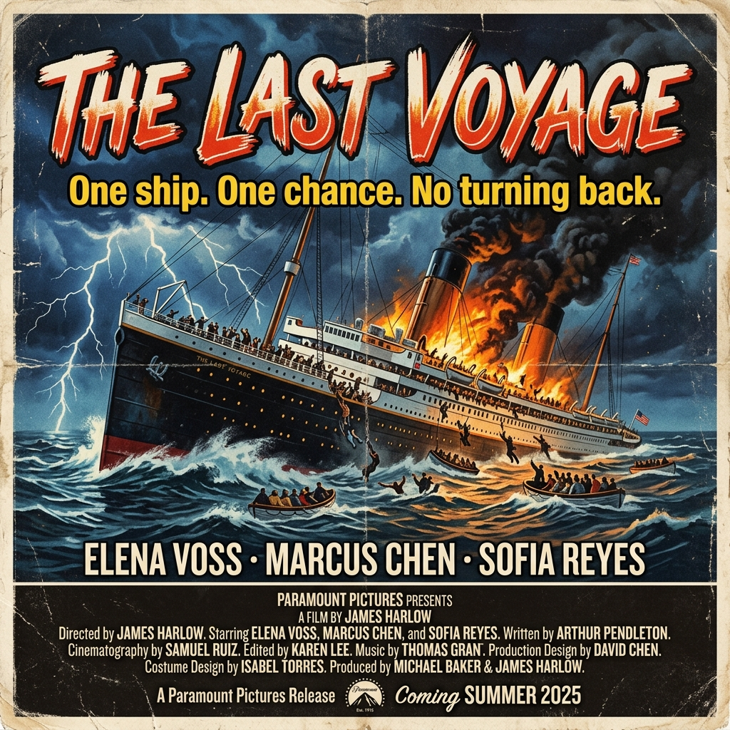 A vintage movie poster for 'THE LAST VOYAGE' featuring a tag