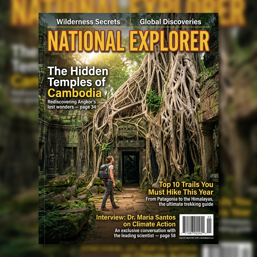 A magazine cover titled 'NATIONAL EXPLORER' with cover lines