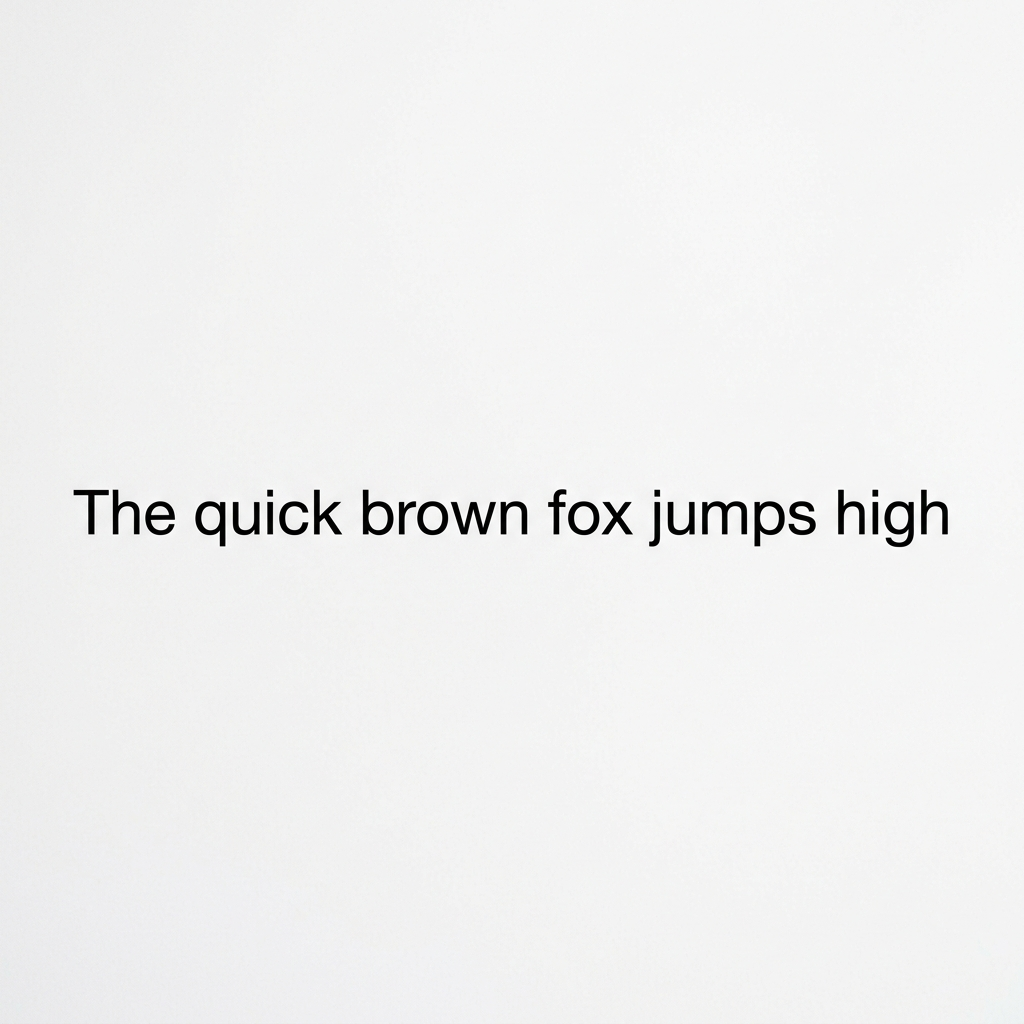 The sentence 'The quick brown fox jumps high' in clean black