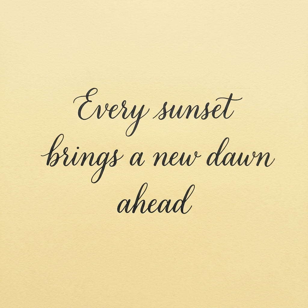 'Every sunset brings a new dawn ahead' written neatly on a p