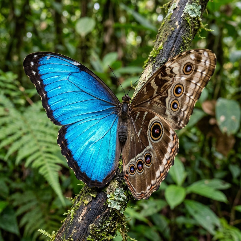 A Morpho menelaus butterfly with accurate iridescent blue do